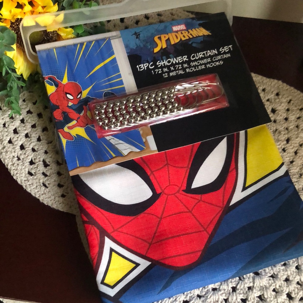 Marvel Spiderman Shower Curtain Set - Red, Blue, Yellow